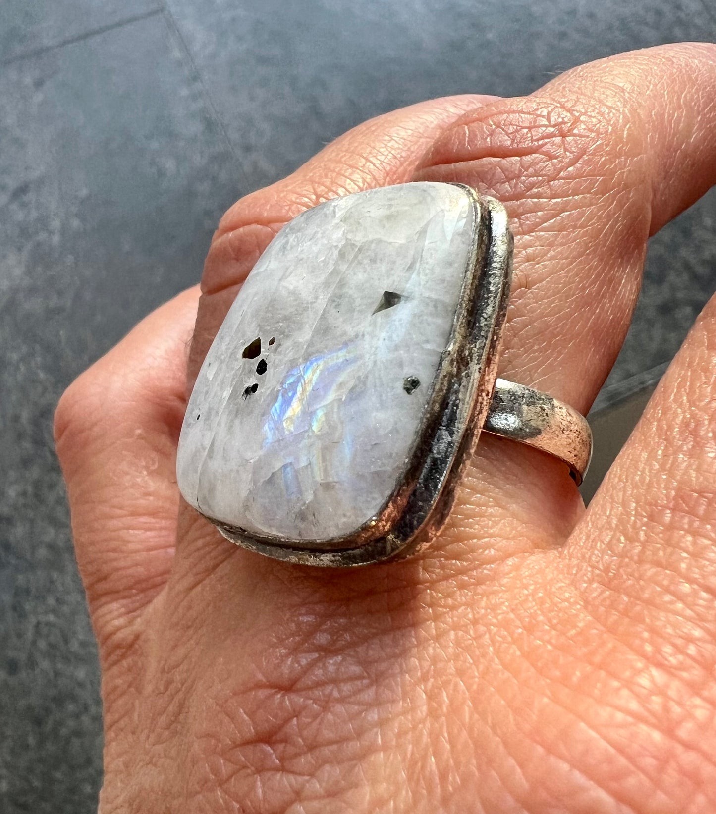 Rainbow Moonstone Crystal Statement Ring