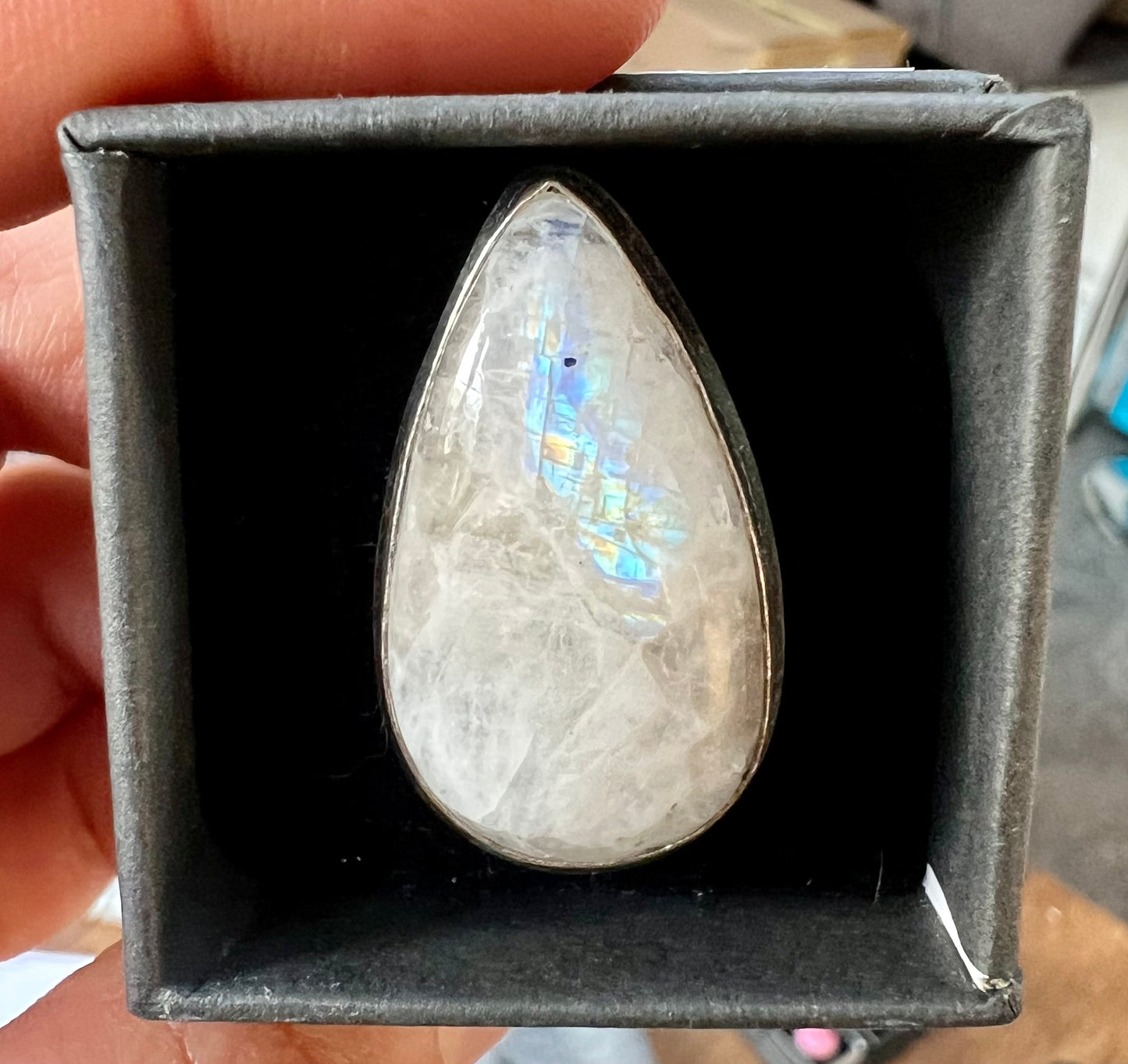 Rainbow Moonstone Crystal Statement Ring