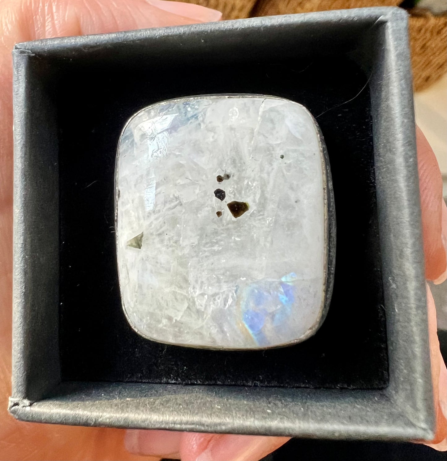 Rainbow Moonstone Crystal Statement Ring