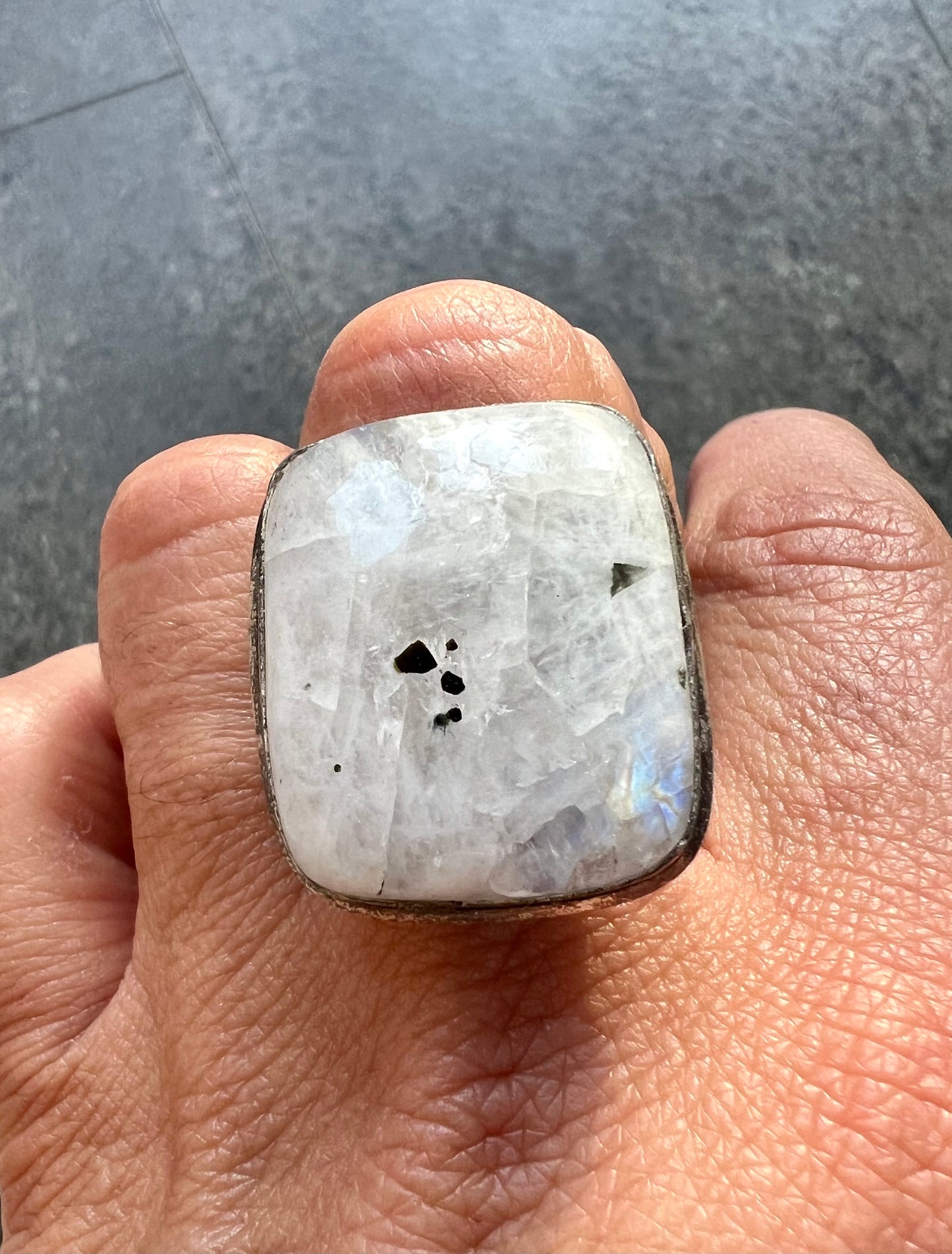Rainbow Moonstone Crystal Statement Ring