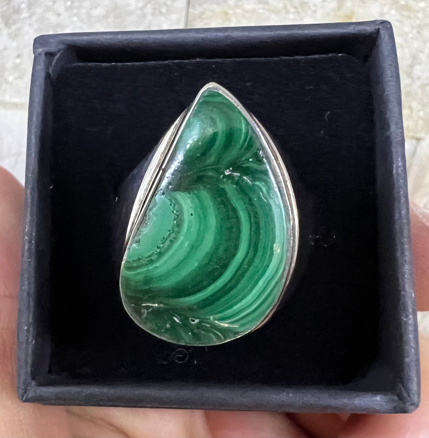 Malachite Crystal Fine Finish Ring UK P