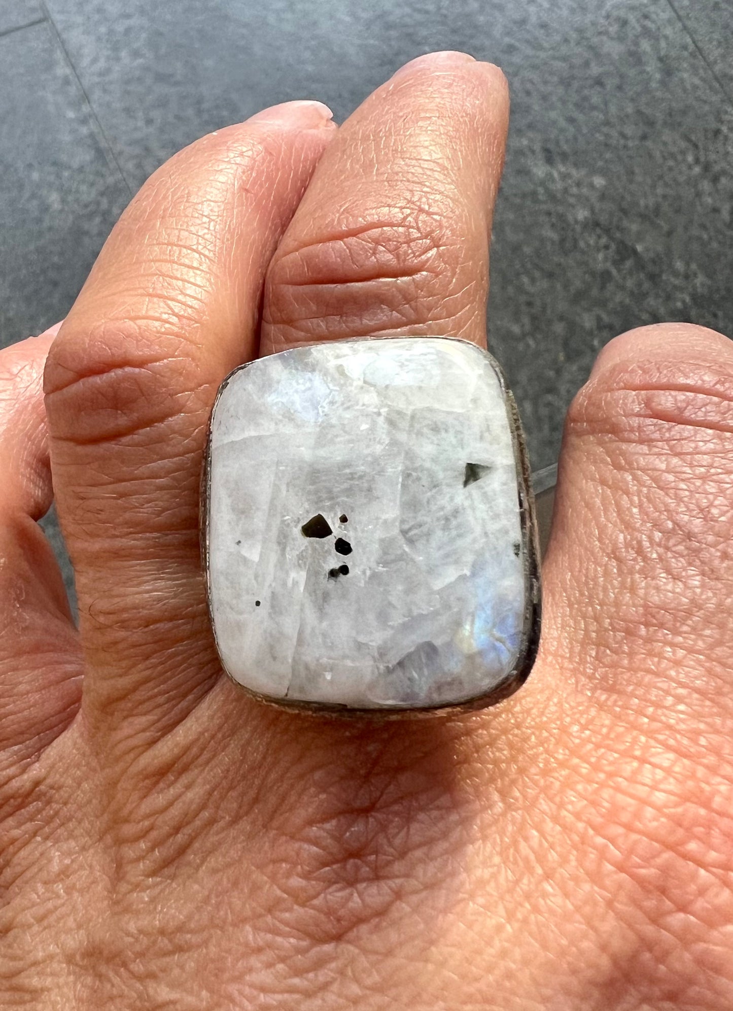 Rainbow Moonstone Crystal Statement Ring