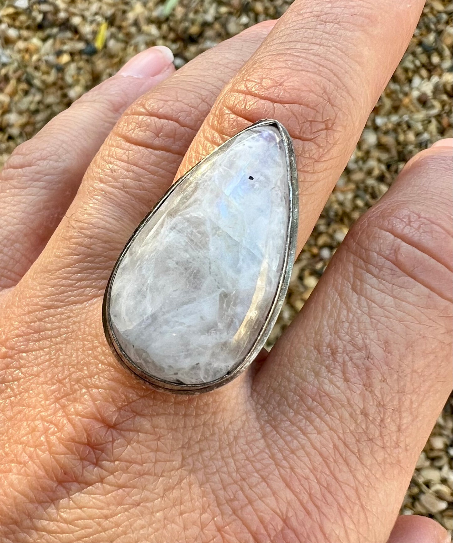 Rainbow Moonstone Crystal Statement Ring