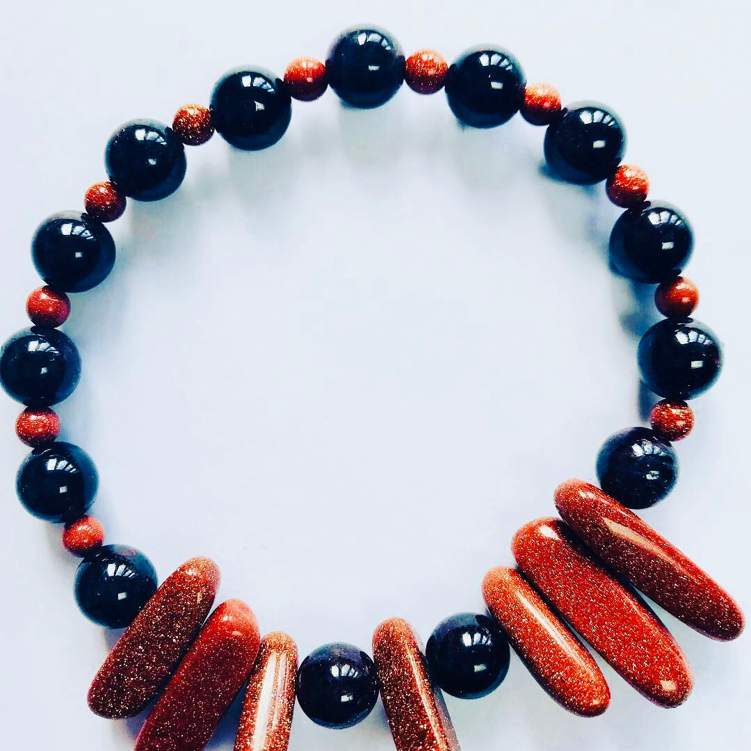 Goldstone Irregular & Garnet Handmade Crystal Healing Beaded Stretch Bracelet - Crystal Boutique.co.uk