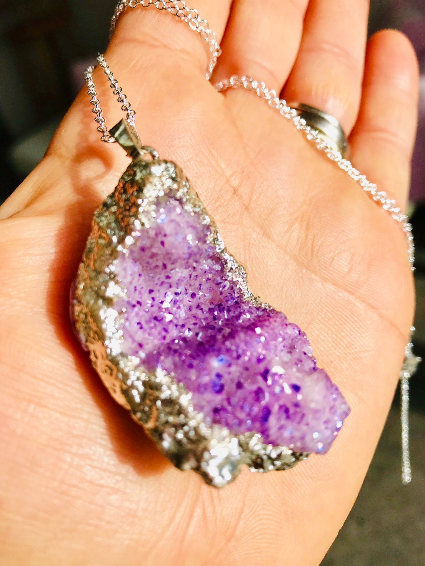 Druzy Crystal Healing Quartz Pendant Necklace - Lilac - Crystal Boutique.co.uk