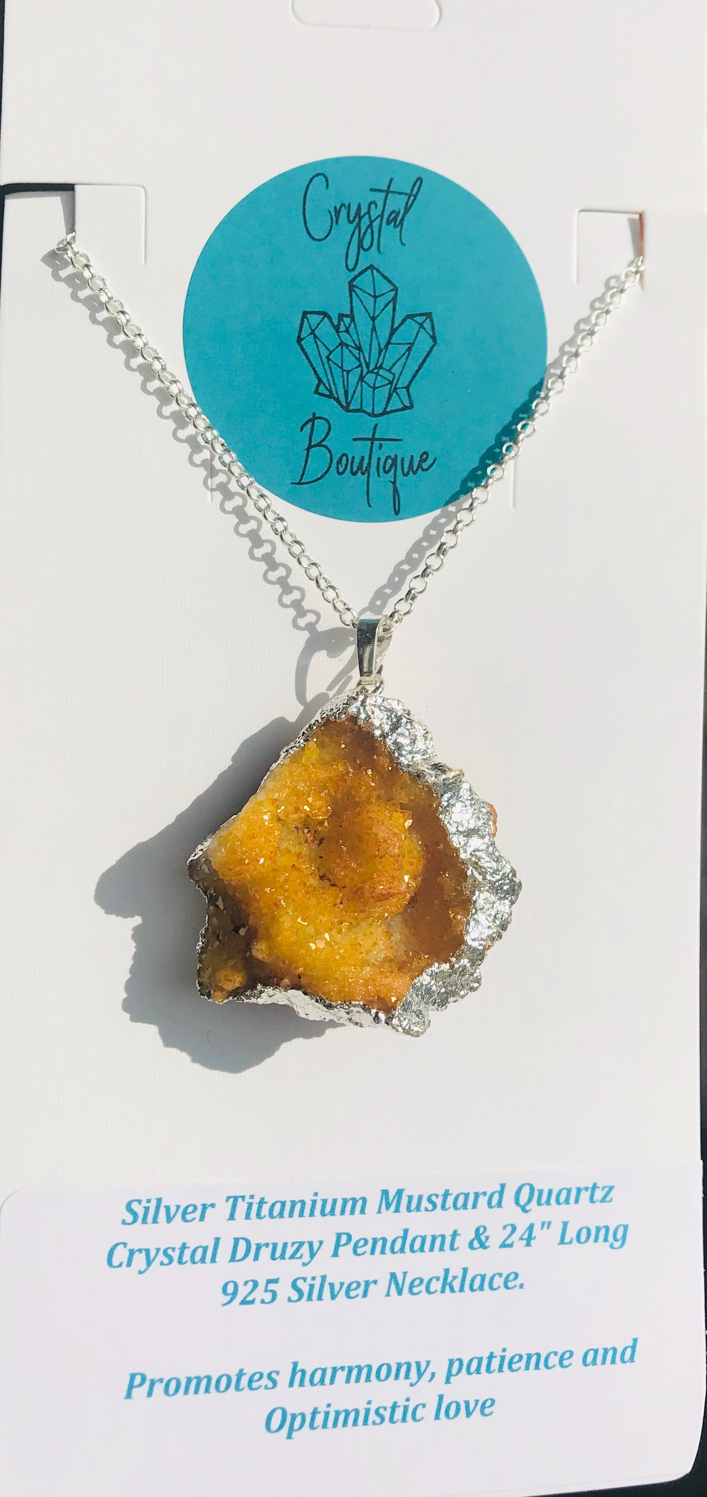 Druzy Crystal Healing Quartz Slice Pendant Necklace - Mustard - Crystal Boutique.co.uk