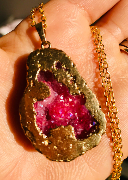 Druzy Crystal Healing Pendant Necklace 