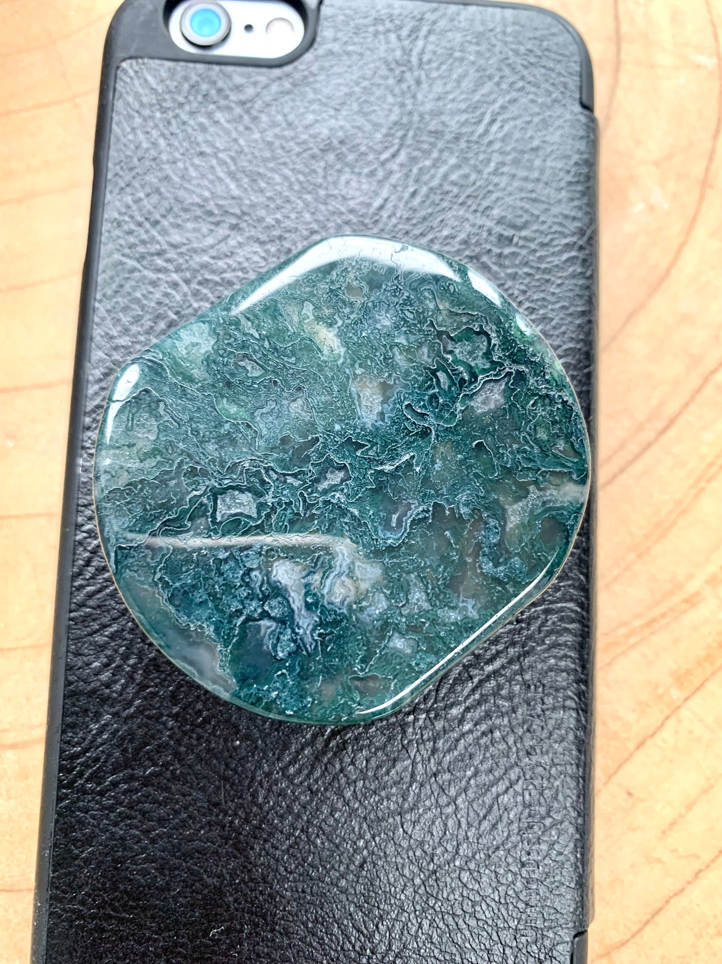 Moss Agate Crystal Phone Grips