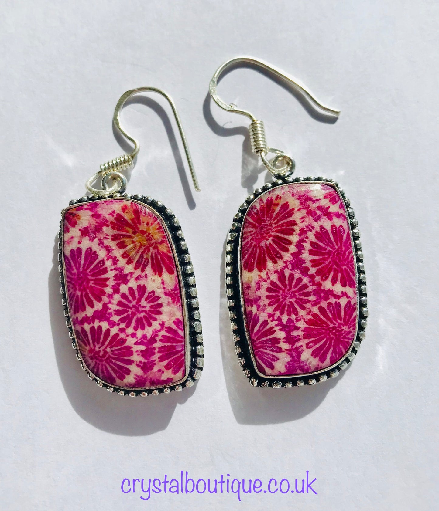 Agate Fossil Coral Crystal Earrings - Pink - Crystal Boutique.co.uk