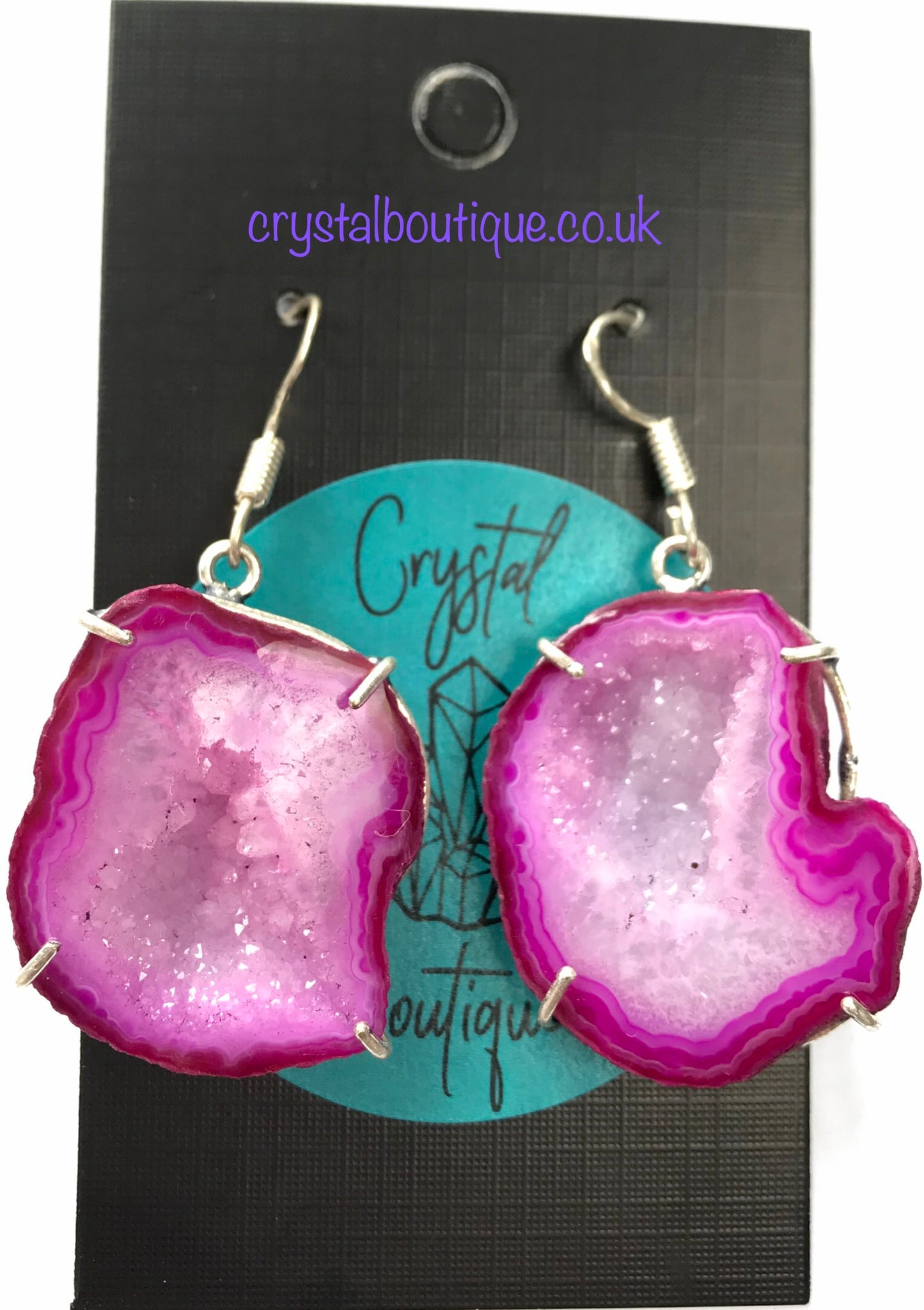 Druzy Crystal Healing Geode Slice Earrings Pink Collection - Crystal Boutique
