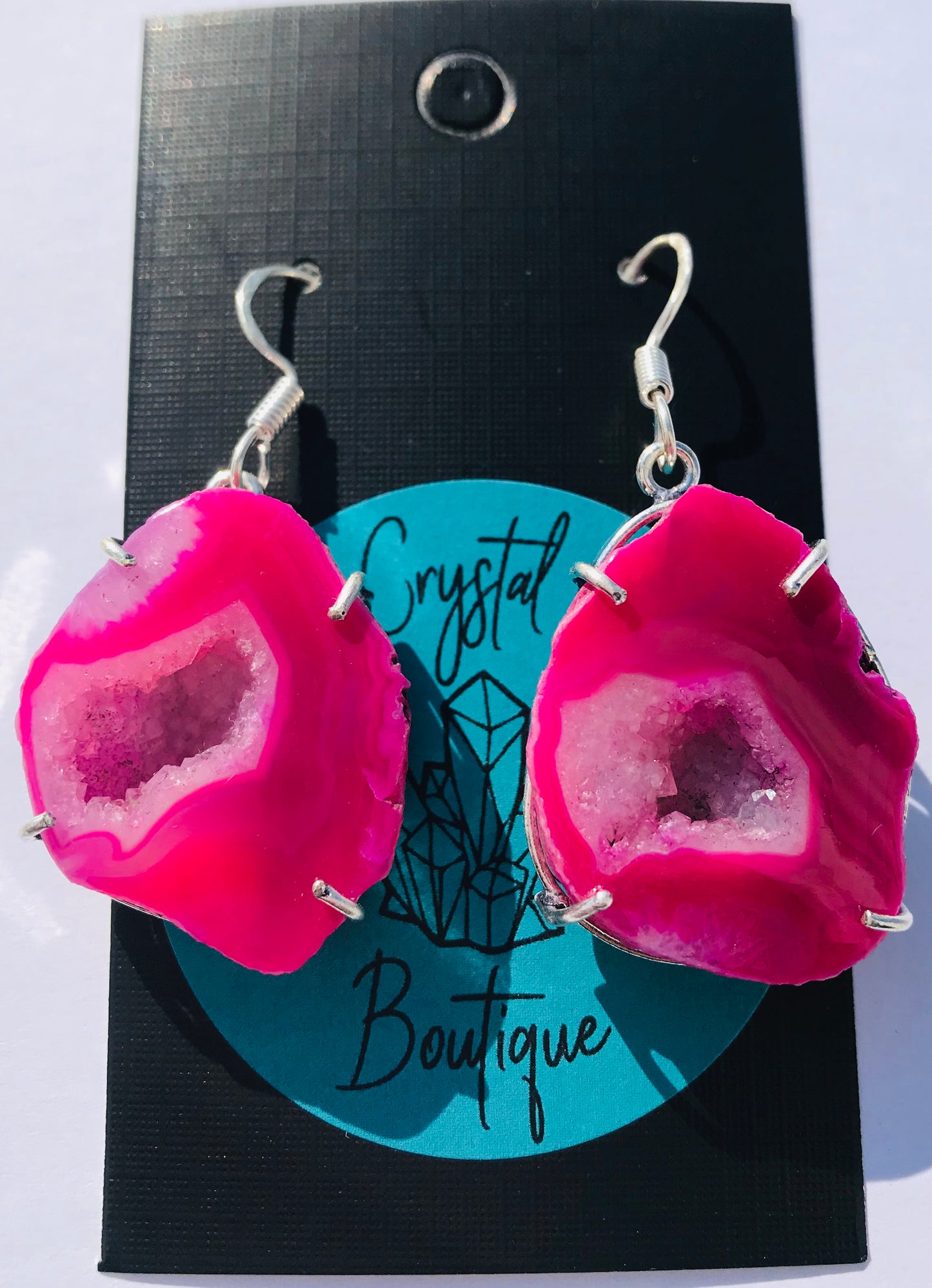 Druzy Crystal Healing Geode Slice Earrings Pink Collection - Crystal Boutique