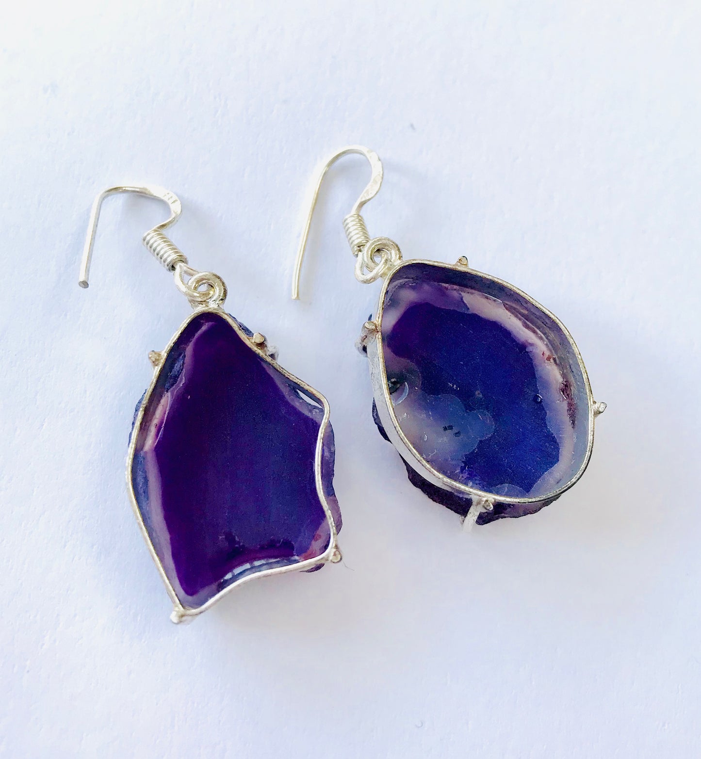 Druzy Crystal Geode Slice Gemstone Earrings Purple Collection - Crystal Boutique.co.uk