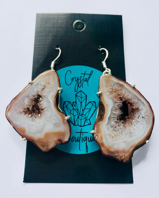 Druzy Crystal Geode Slice Gemstone Earrings Nude Collection - Crystal Boutique.co.uk