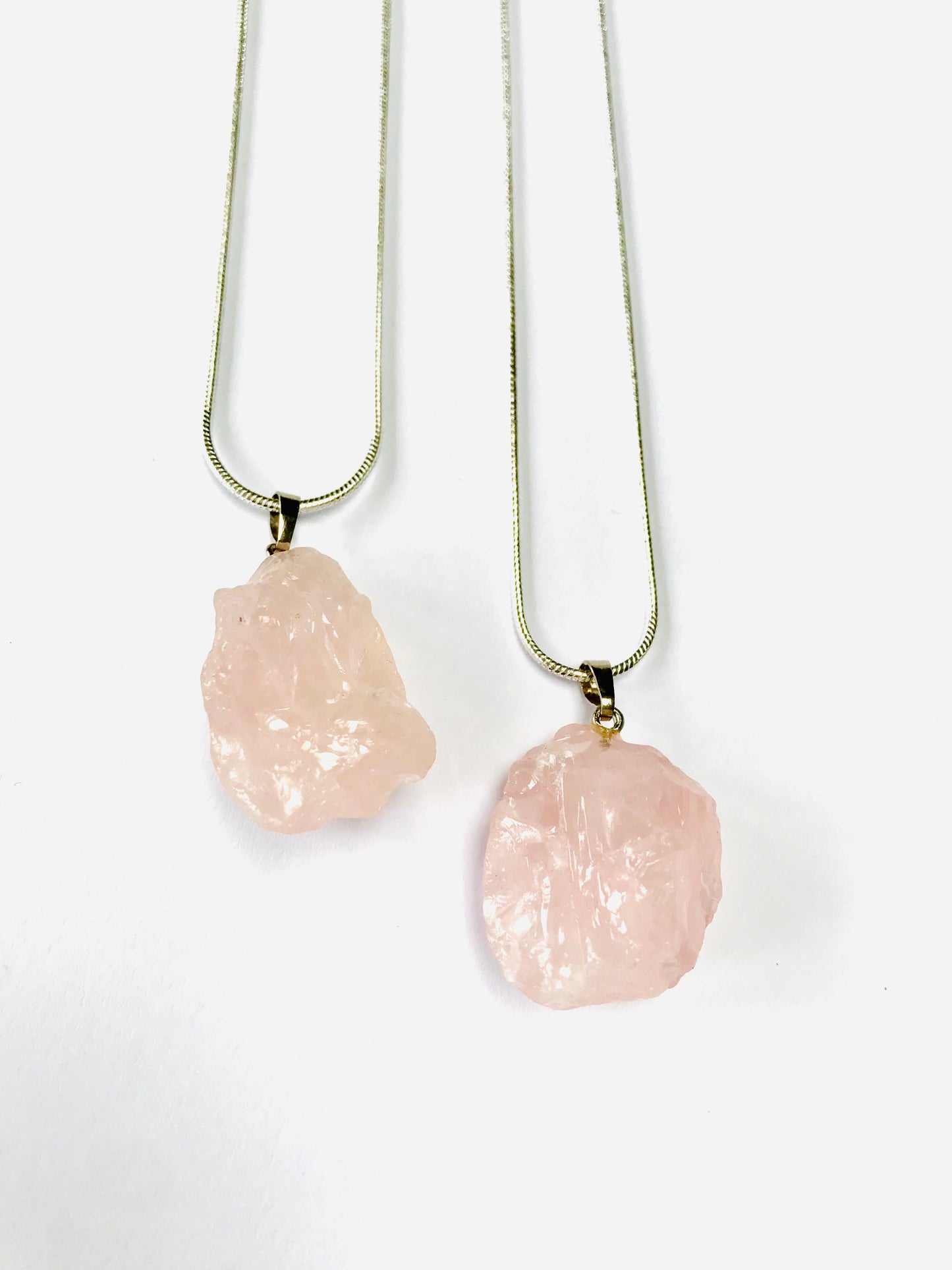 Rough Rose Quartz Crystal Pendant 925 Silver Necklace - Crystal Boutique.co.uk