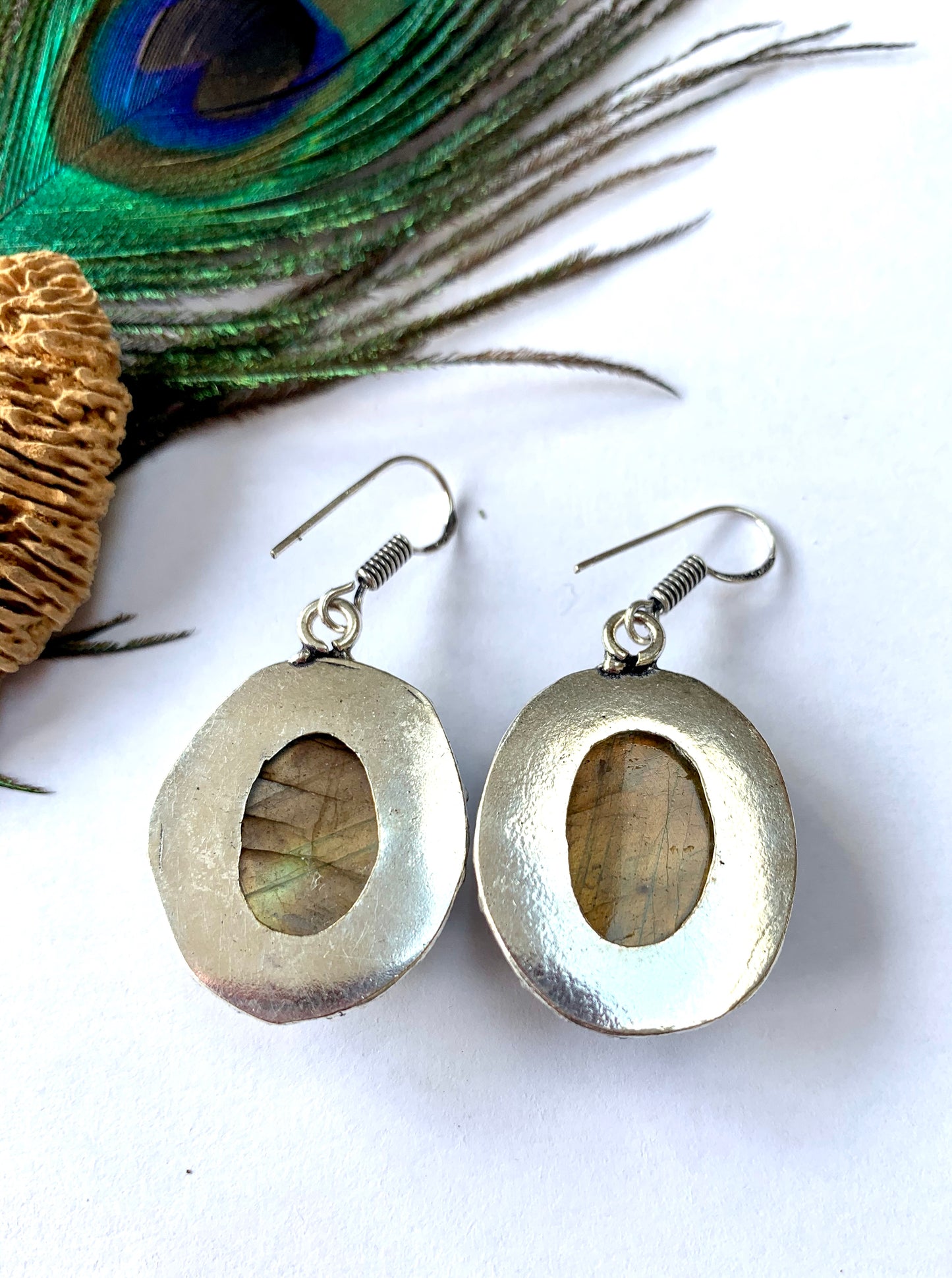 Labradorite Crystal Gemstone Dangle Earrings 925 Silver - Crystal Boutique.co.uk