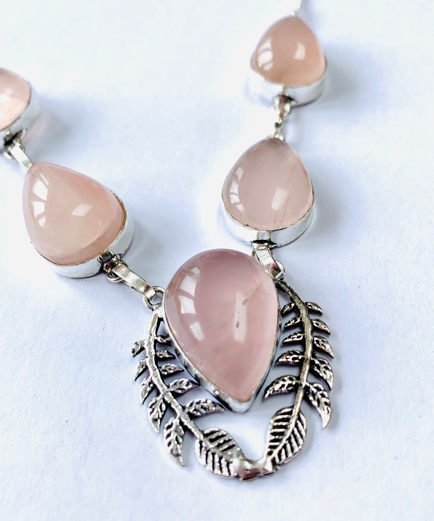 Rose Quartz Crystal Statement Necklace 17" - Crystalboutique.co.uk