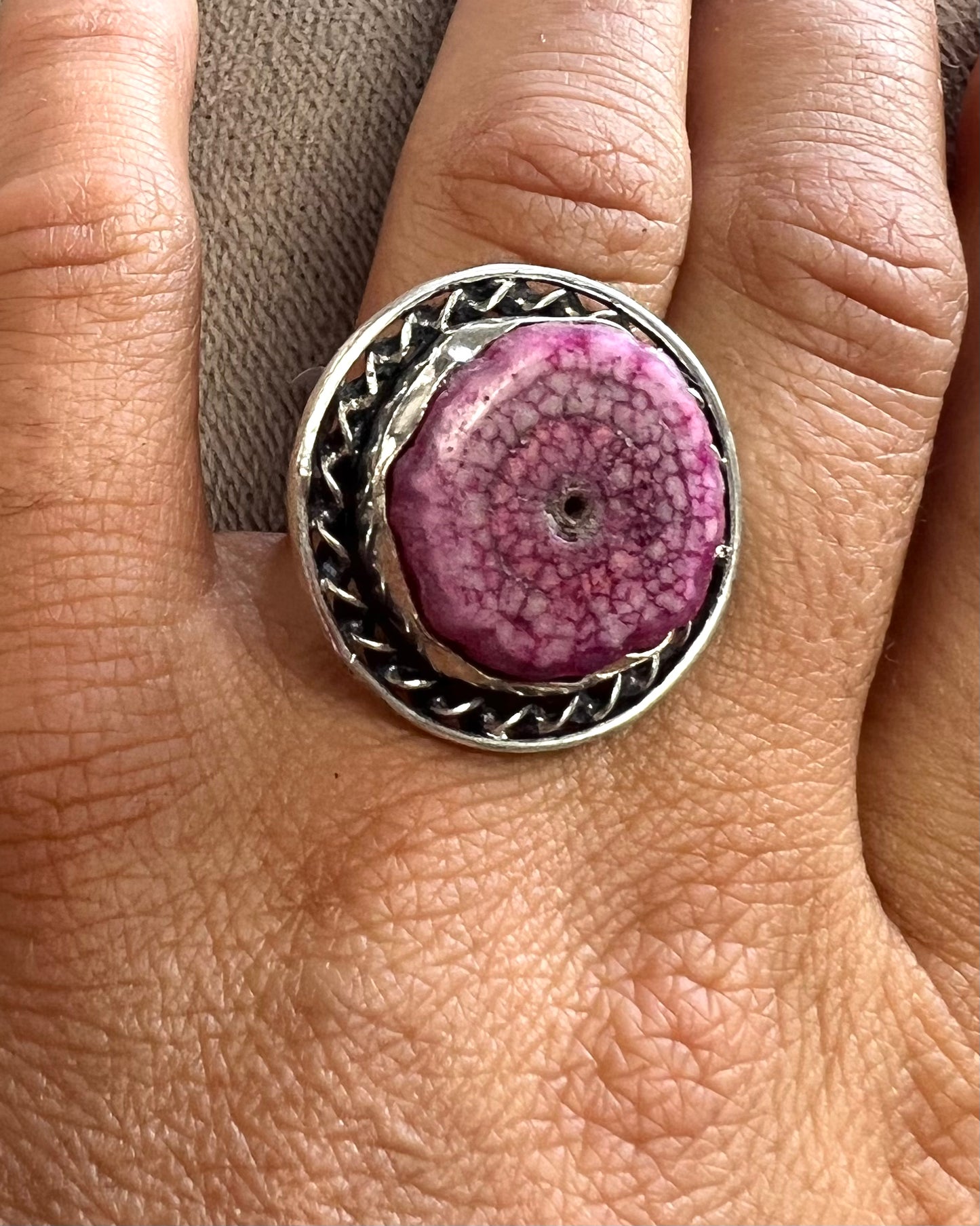 Solar Quartz Vintage Pink Dyed Crystal Ring