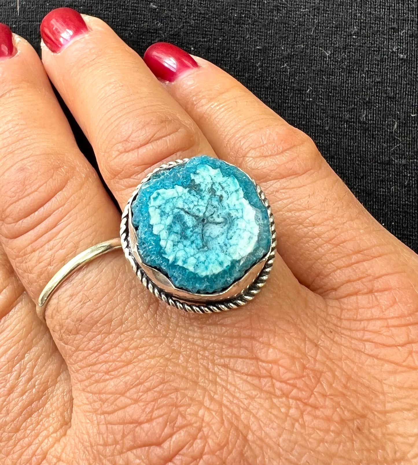 Solar Quartz Blue/White Dyed Crystal Ring