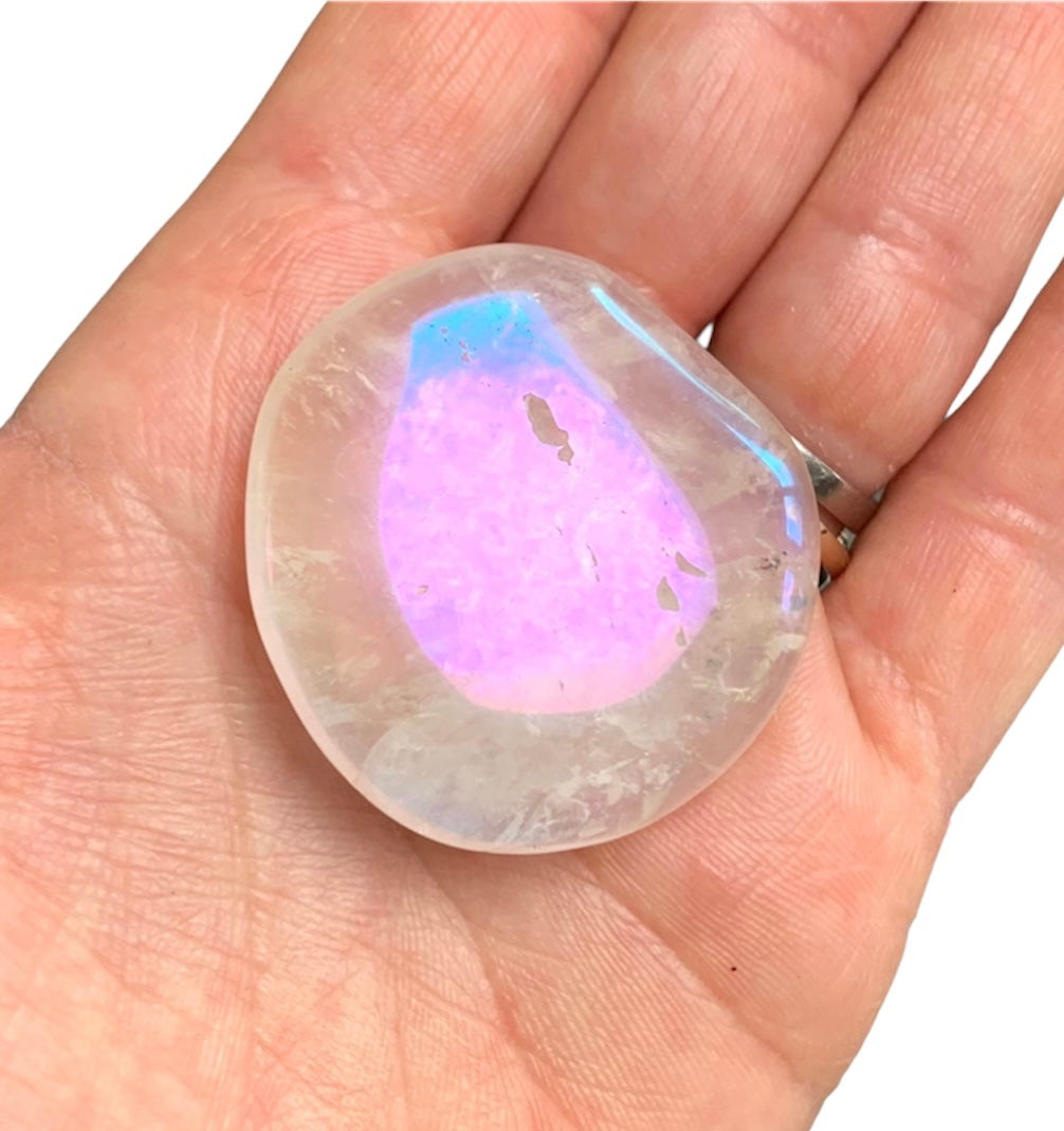 Rose Quartz Aura Plated Pebble - Crystal Boutique.co.uk
