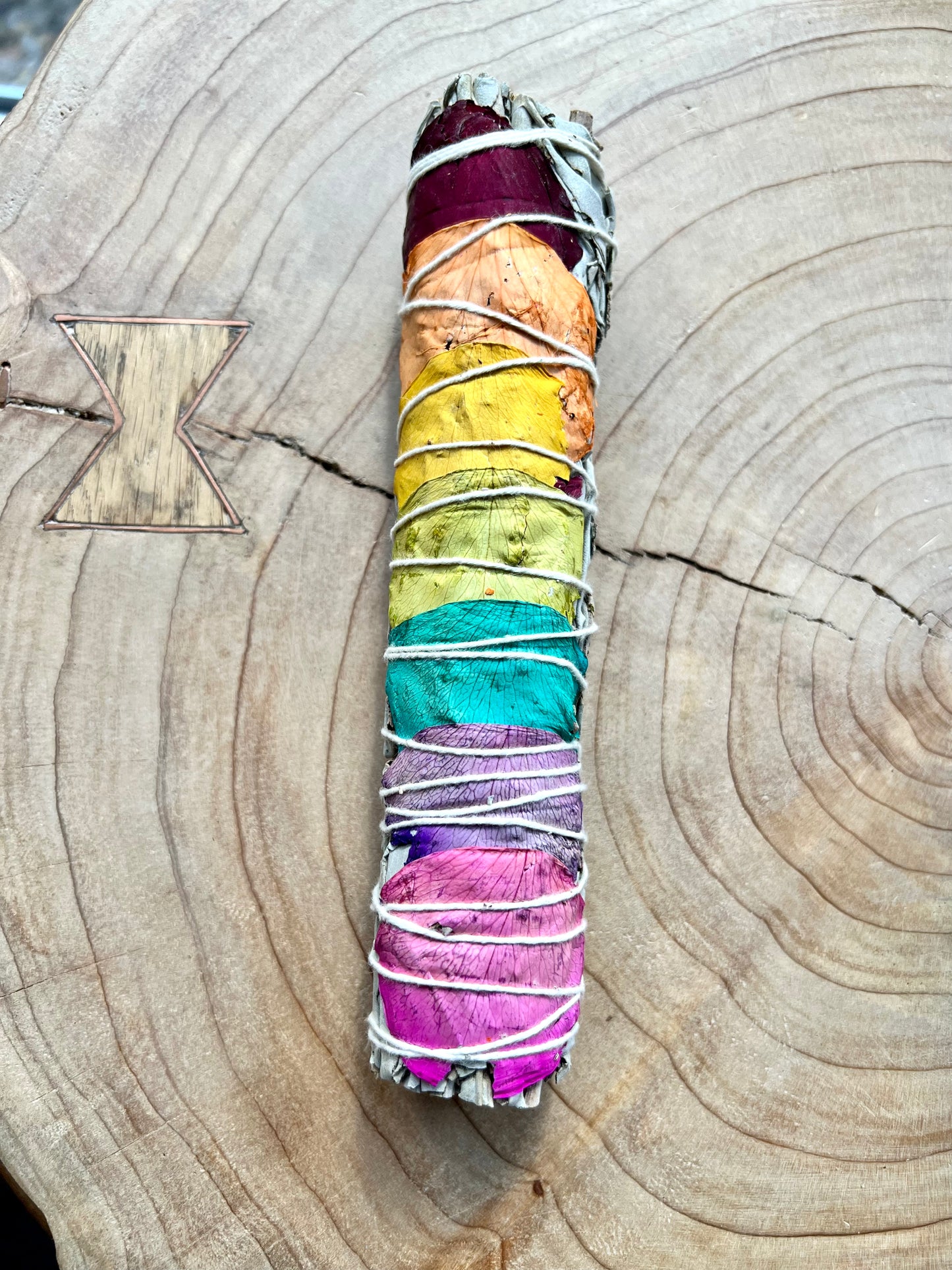 Seven Chakra Rose Petals & White Sage Large Smudge Stick 18cm