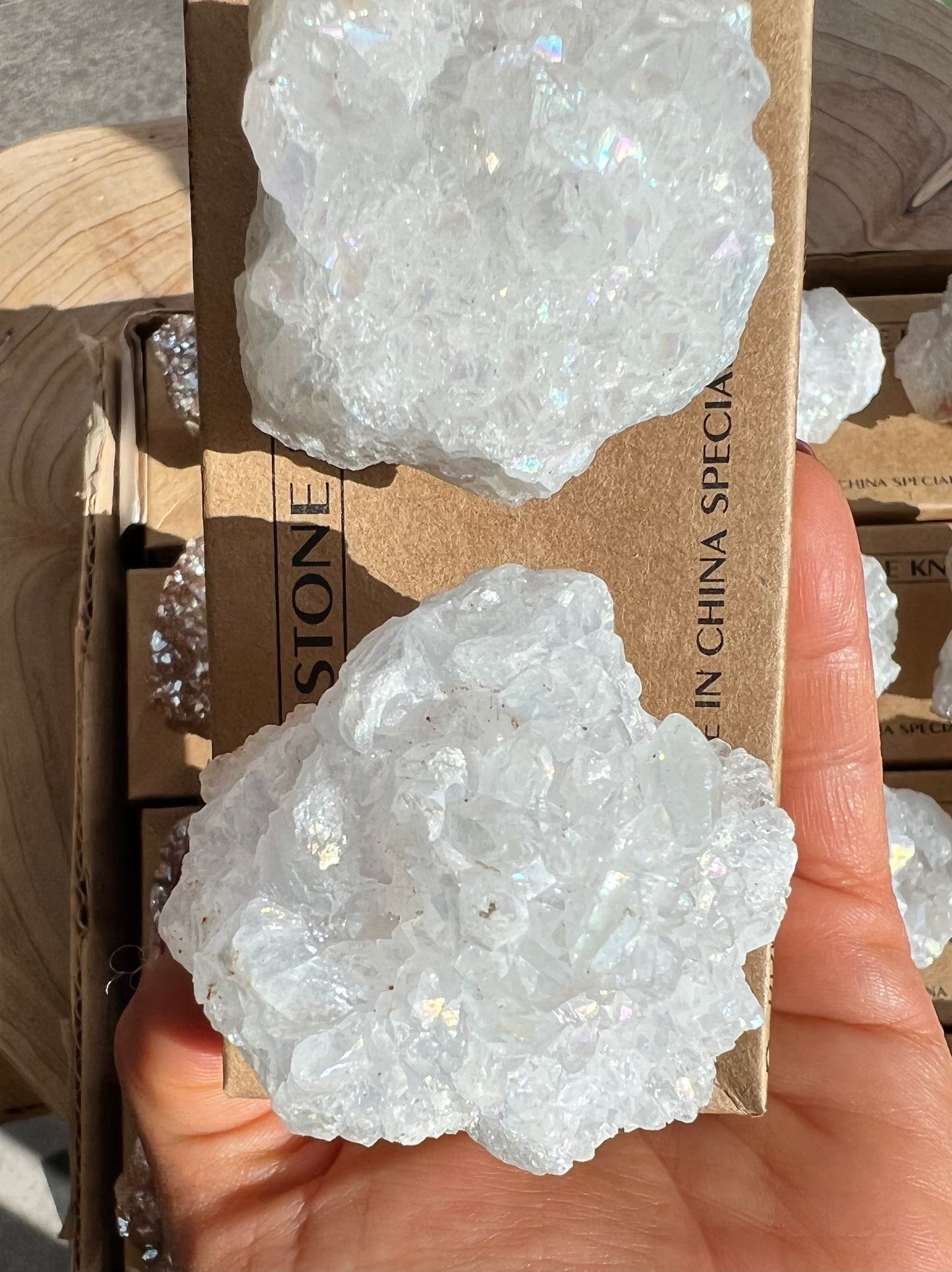 Angel Aura Quartz Geode Crystal Cluster Furniture Door Cabinet Knobs Set of 2