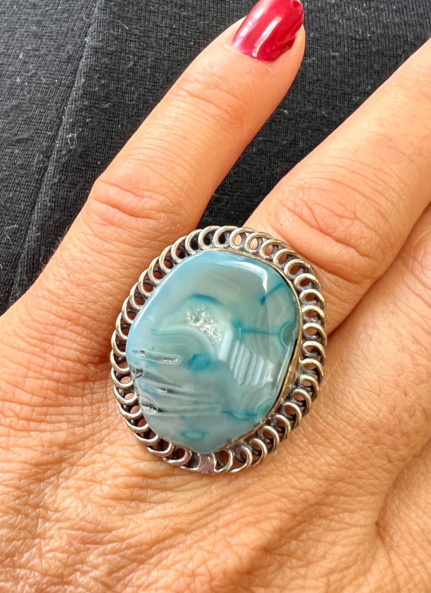Solar Quartz Blue Oval Dyed Crystal Ring