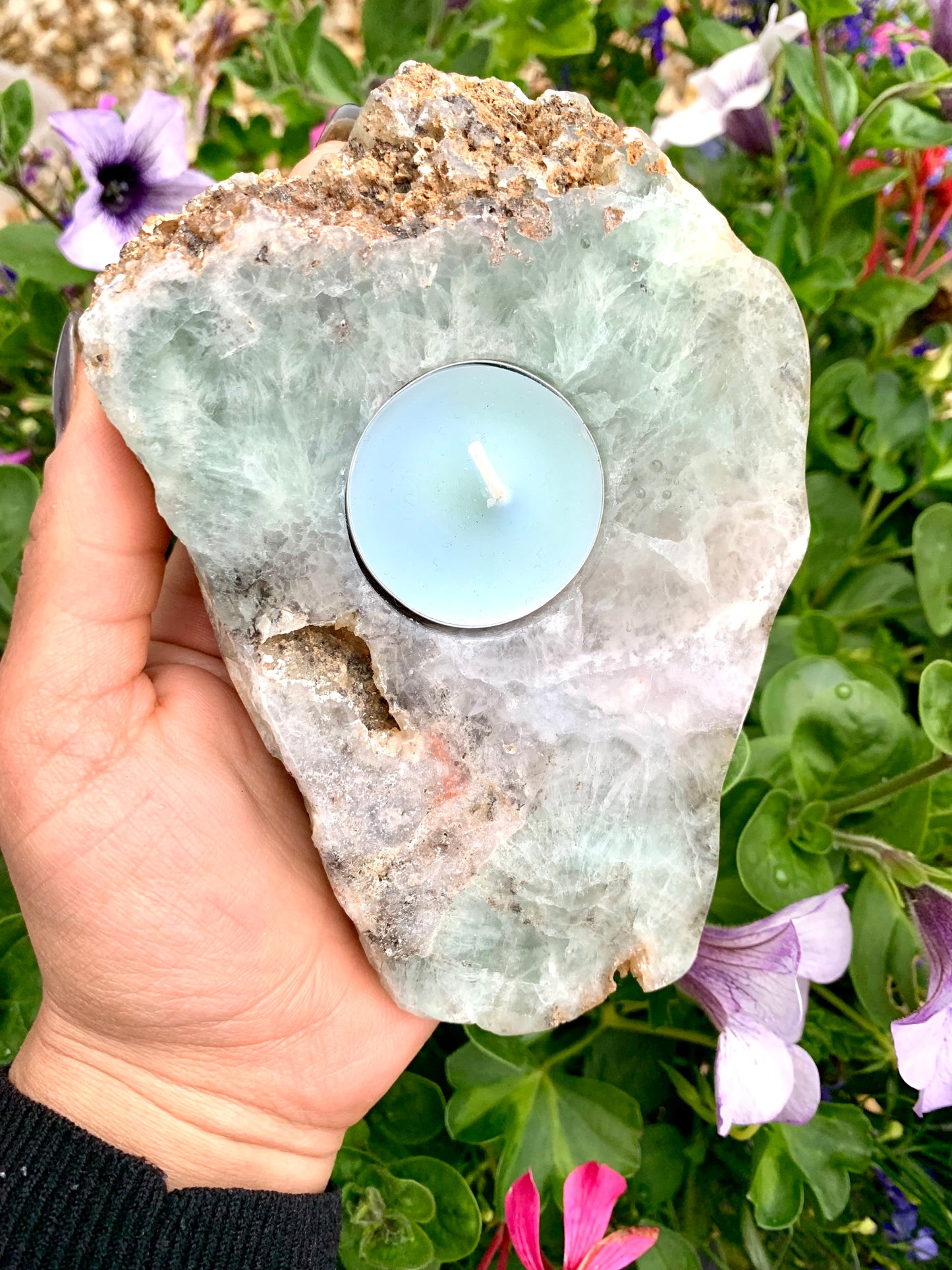 Fluorite Crystal Polished Slice Tea Light Candle Holder