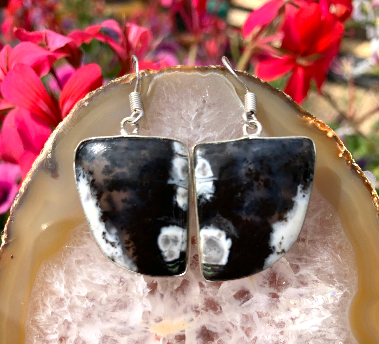 Dendritic Opal Crystal Gemstone Dangle Earrings