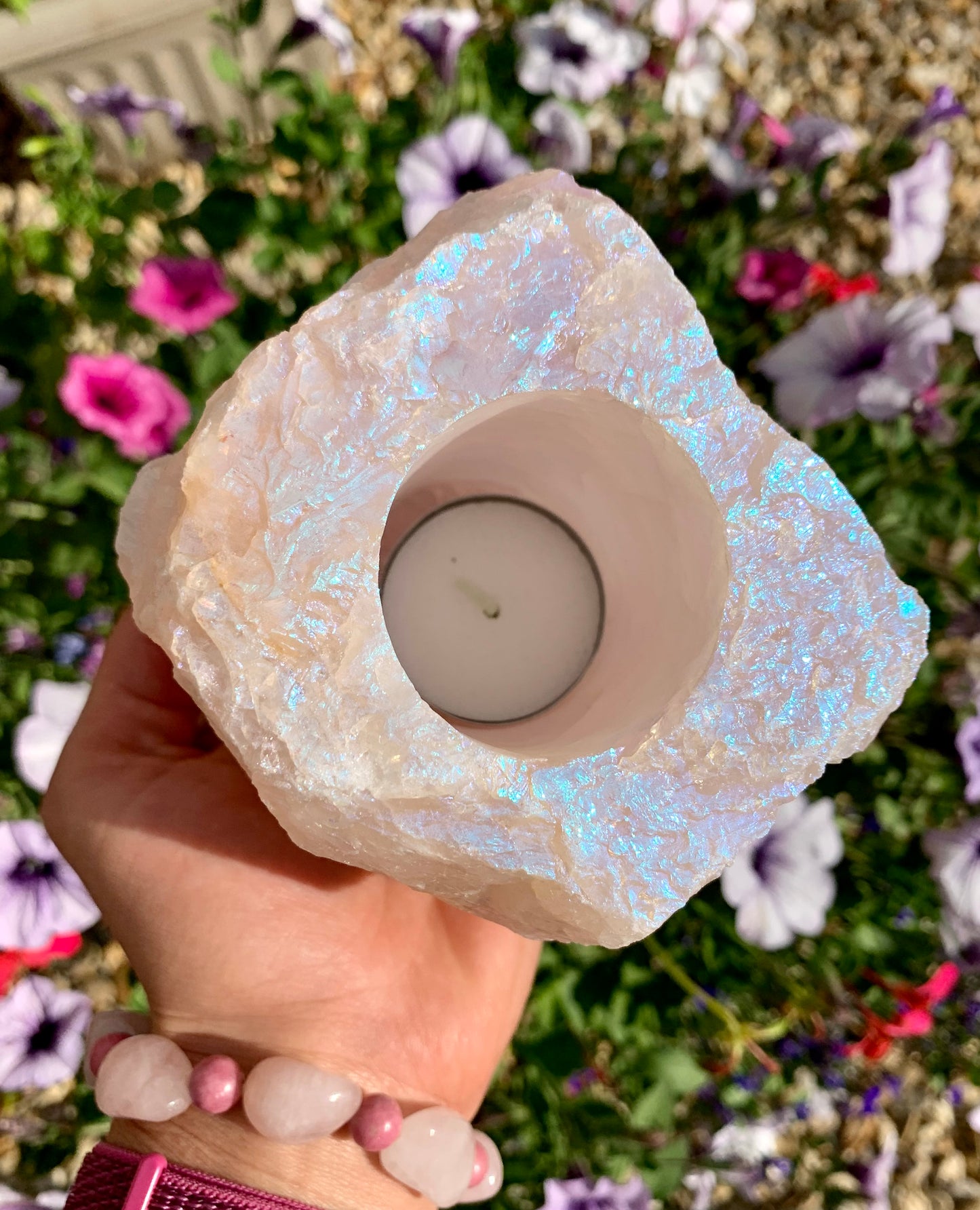 Aura Plated Rose Quartz Tea-Light Candle Holder