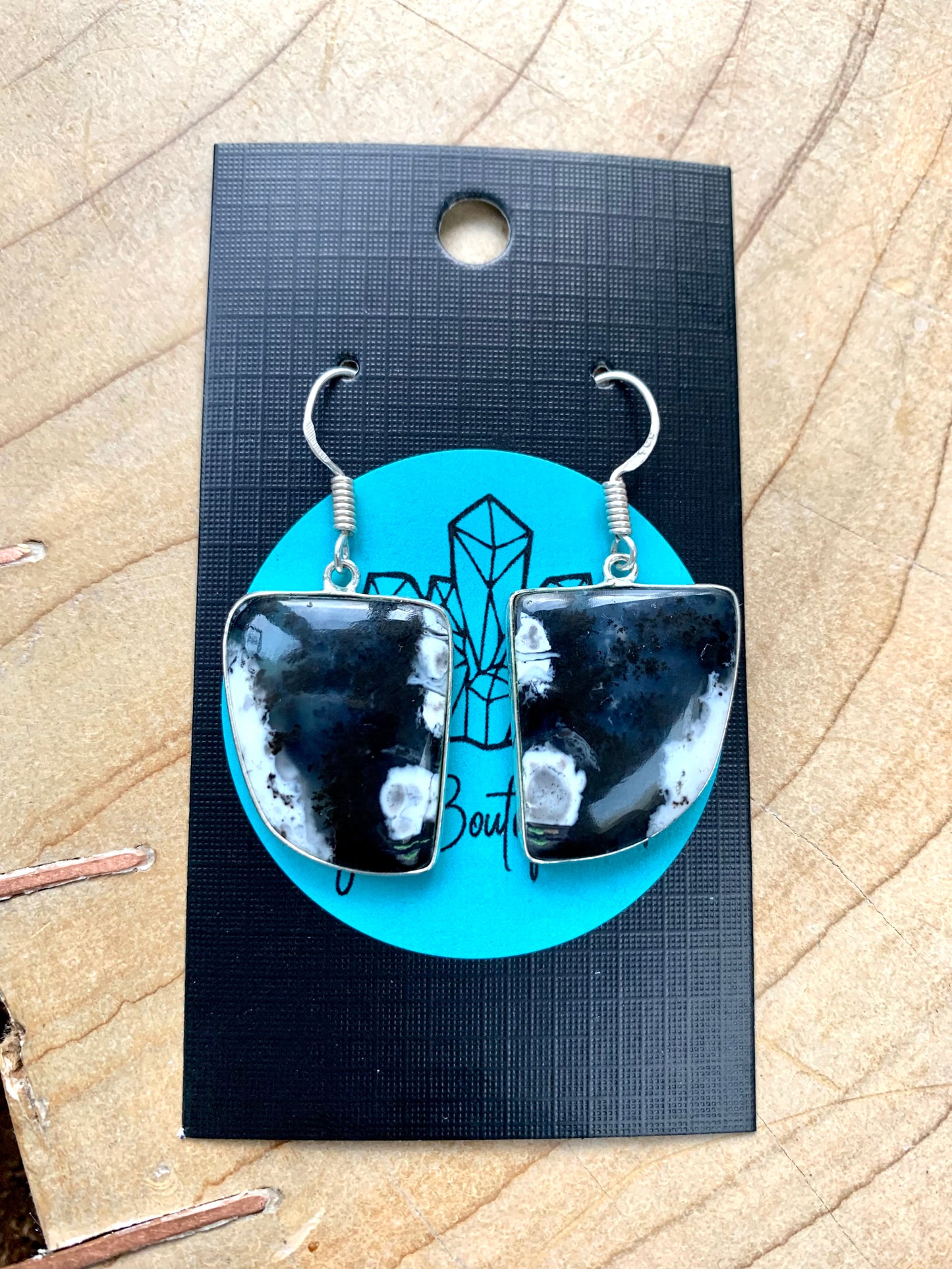 Dendritic Opal Crystal Gemstone Dangle Earrings