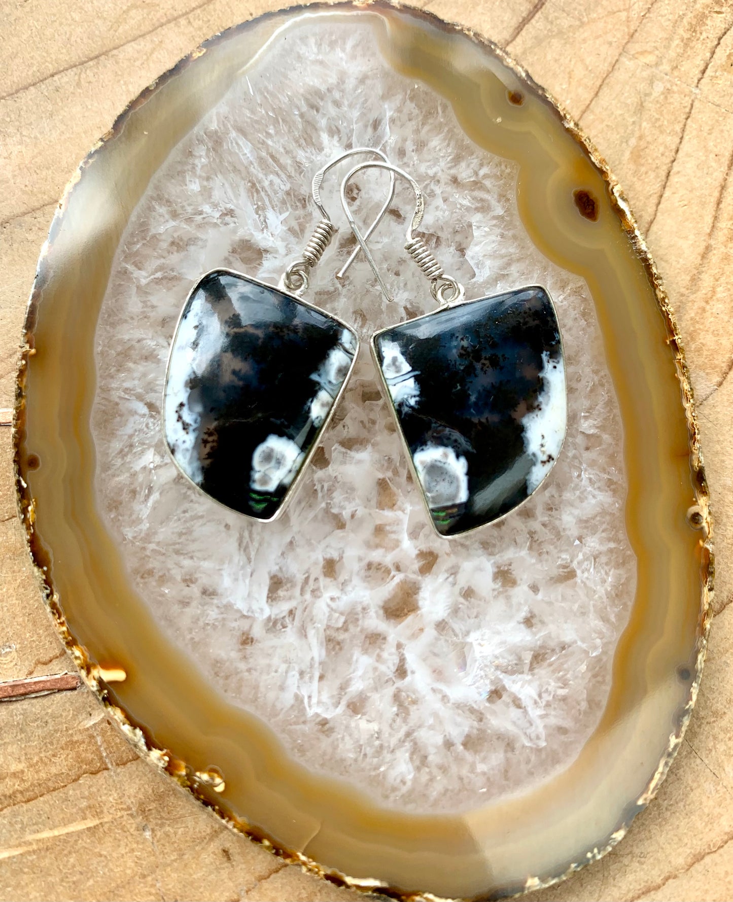Dendritic Opal Crystal Gemstone Dangle Earrings