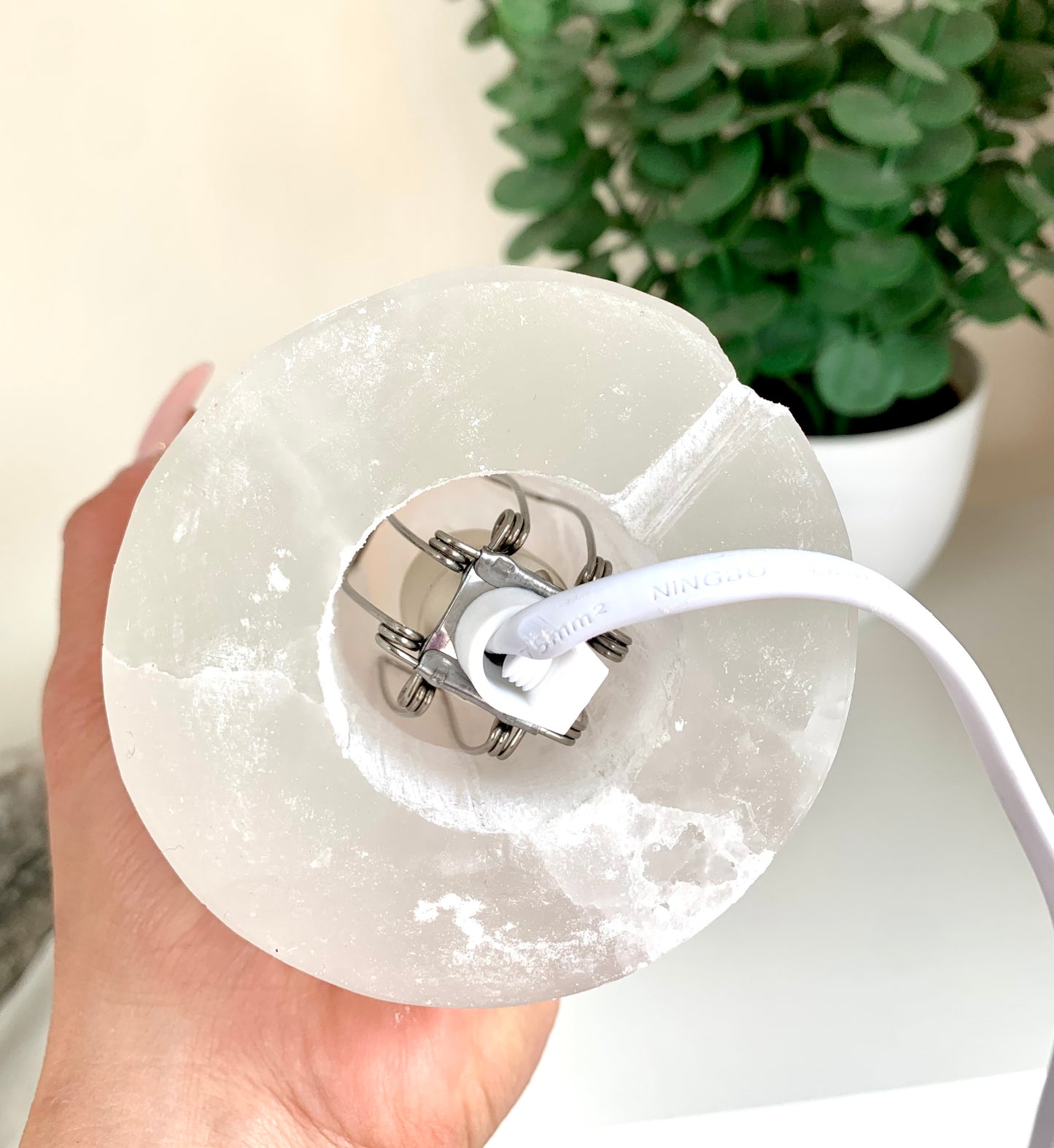 Satin Spar Selenite Flat Top Cylinder Lipstick Lamp Large