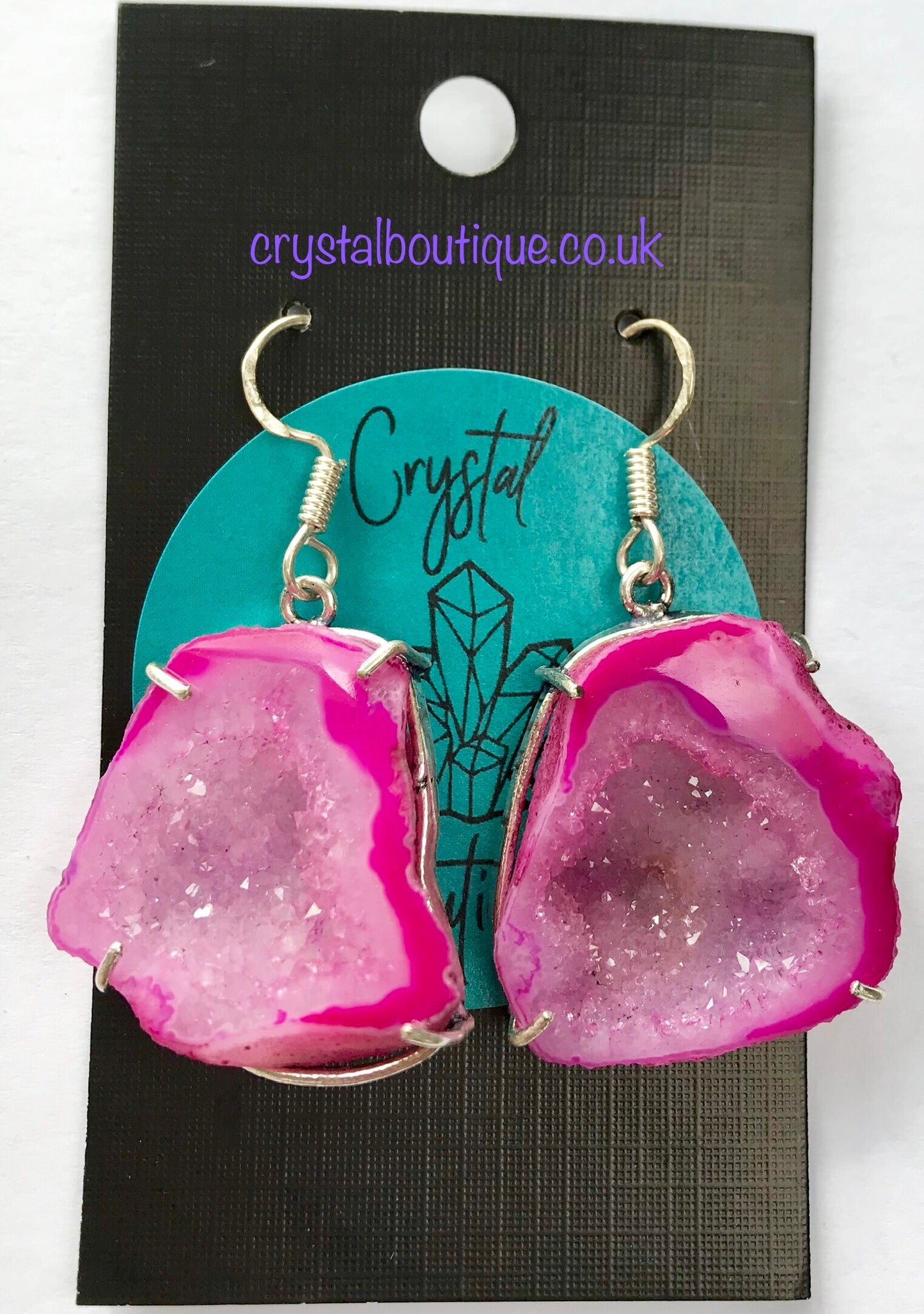 Druzy Crystal Healing Geode Slice Earrings Pink Collection - Crystal Boutique