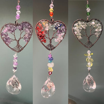 Heart-Shaped Tree of Life Crystal Suncatcher Window Hanging Decor