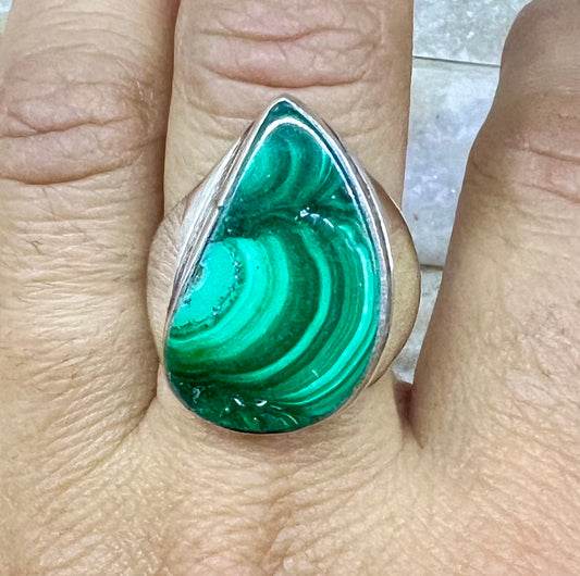 Malachite Crystal Fine Finish Ring UK P