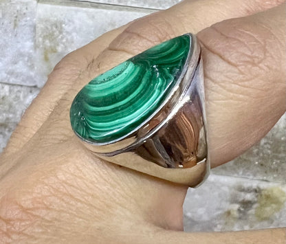 Malachite Crystal Fine Finish Ring UK P