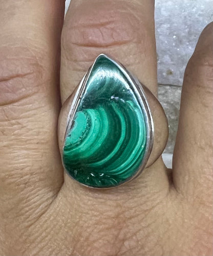 Malachite Crystal Fine Finish Ring UK P