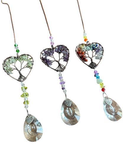 Heart-Shaped Tree of Life Crystal Suncatcher Window Hanging Decor