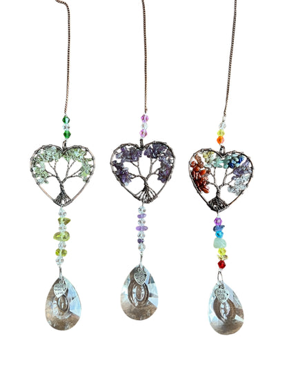 Heart-Shaped Tree of Life Crystal Suncatcher Window Hanging Decor