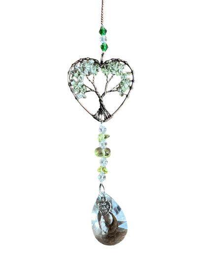 Peridot Heart-Shaped Tree of Life Crystal Suncatcher Window Hanging Decor