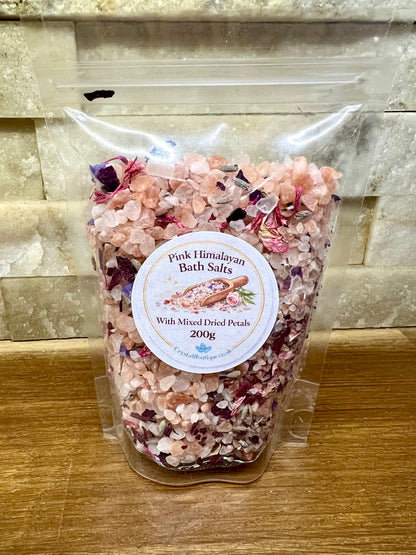 Pure Pink Himalayan Bath Salts with mixed dried petals