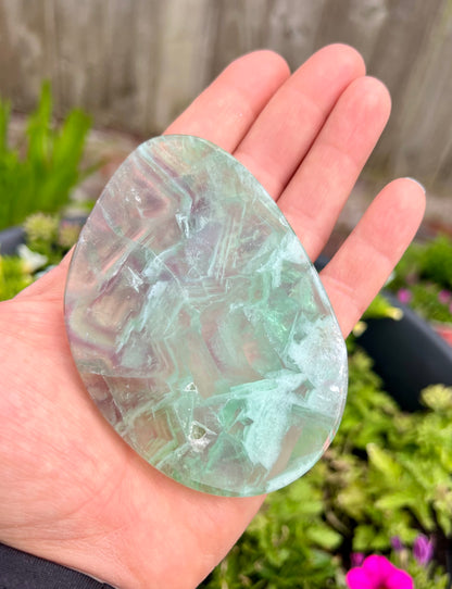 Rainbow Fluorite Slice – Polished Fluorite Crystal, Healing Crystal, Green & Purple Fluorite, Protection & Clarity Stone UK - Crystal Boutique.co.uk