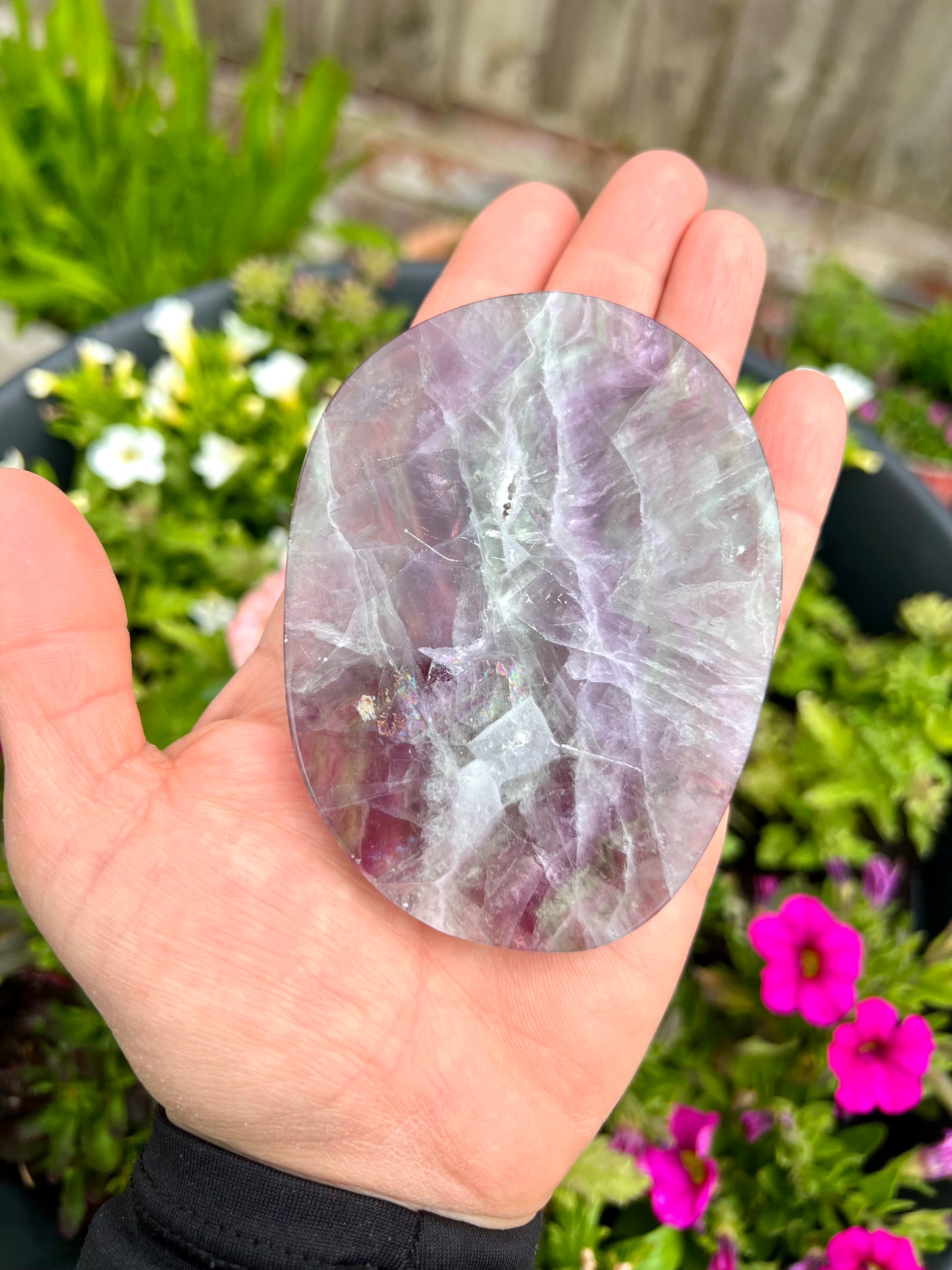 Rainbow Fluorite Slice – Polished Fluorite Crystal, Healing Crystal, Green & Purple Fluorite, Protection & Clarity Stone UK - Crystal Boutique.co.uk