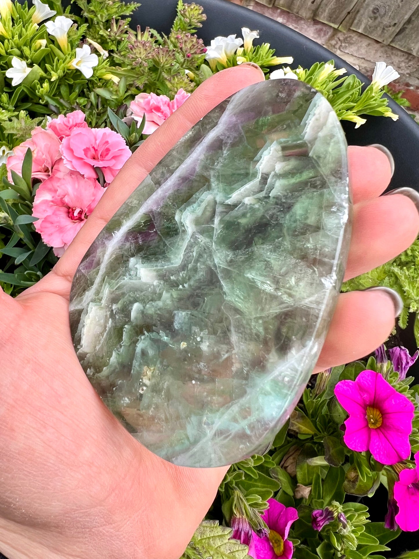 Rainbow Fluorite Slice – Polished Fluorite Crystal, Healing Crystal, Green & Purple Fluorite, Protection & Clarity Stone UK - Crystal Boutique.co.uk