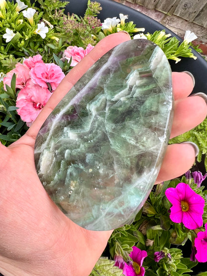 Rainbow Fluorite Slice – Polished Fluorite Crystal, Healing Crystal, Green & Purple Fluorite, Protection & Clarity Stone UK - Crystal Boutique.co.uk