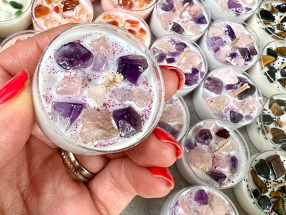 Discovery Collection Crystal Topped Soy Wax Tea Lights | Set of 4 Handmade Candles