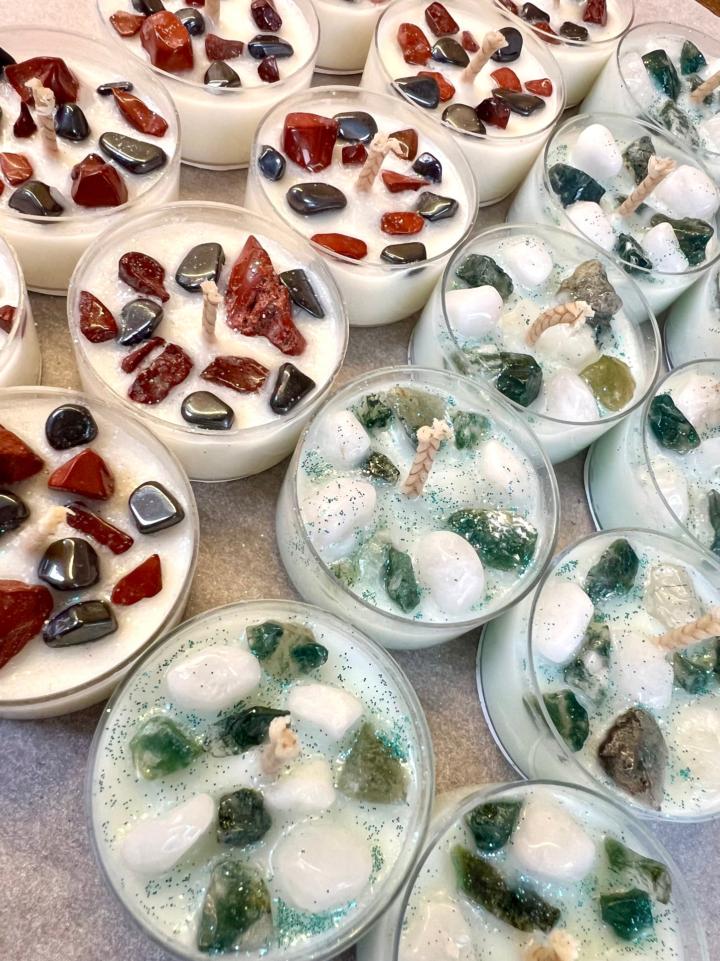 Wellness Collection Crystal Topped Soy Wax Tea Lights | Set of 4 Handmade Candles