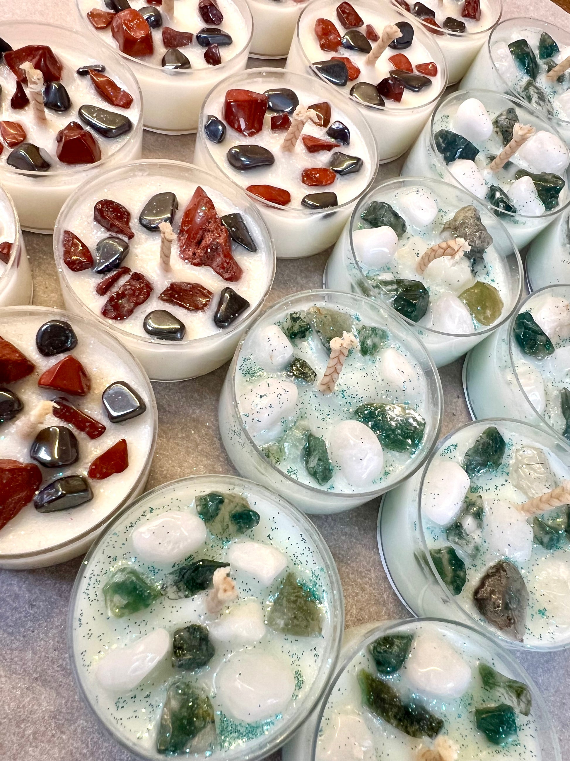 Wellness Collection Crystal Topped Soy Wax Tea Lights | Set of 4 Handmade Candles