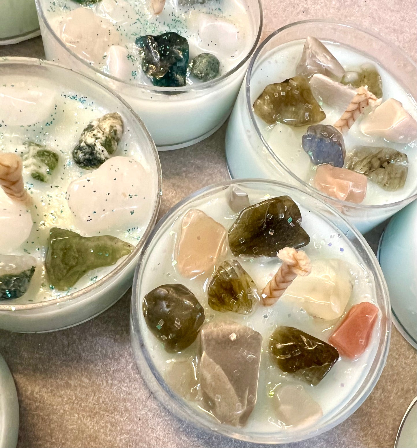 Wellness Collection Crystal Topped Soy Wax Tea Lights | Set of 4 Handmade Candles