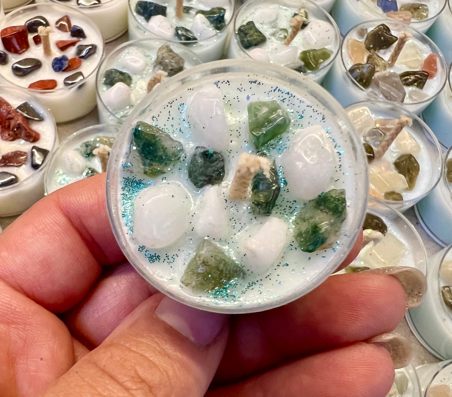 Wellness Collection Crystal Topped Soy Wax Tea Lights | Set of 4 Handmade Candles